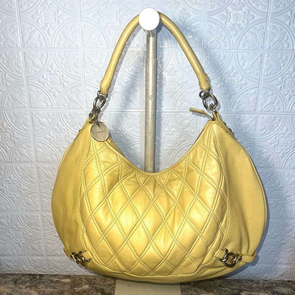 Charles David Yellow Quilted Leather Hobo Bag